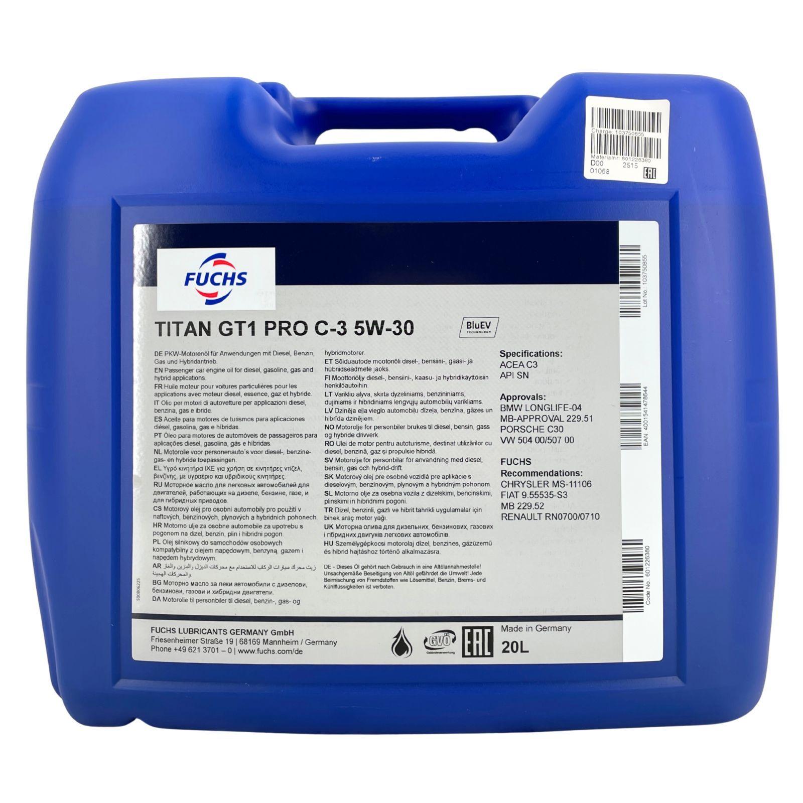 FUCHS TITAN GT1 PRO C-3 5W-30 20 Liter Premium performance Motorenöl 20L - Image 4